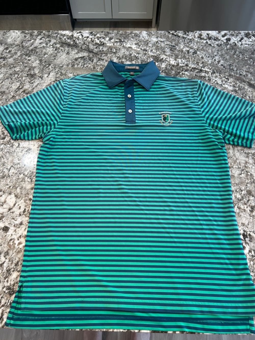 Peter Millar Green & Navy Striped Summer Comfort Polo